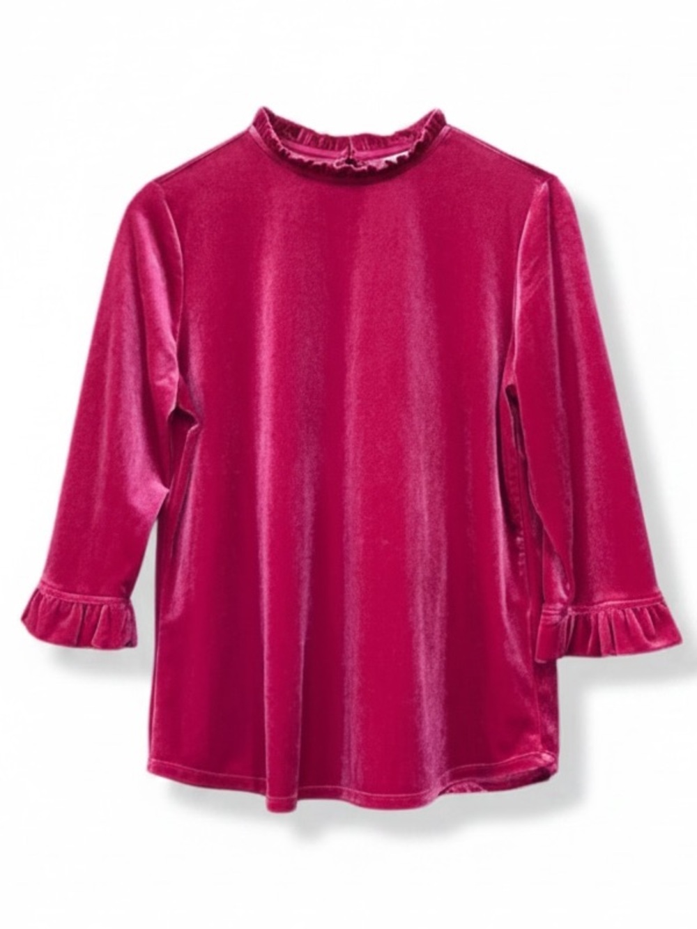Appleseed’s Pink Velvet Ruffle Detail 3/4 Sleeve Women’s Size Medium Top